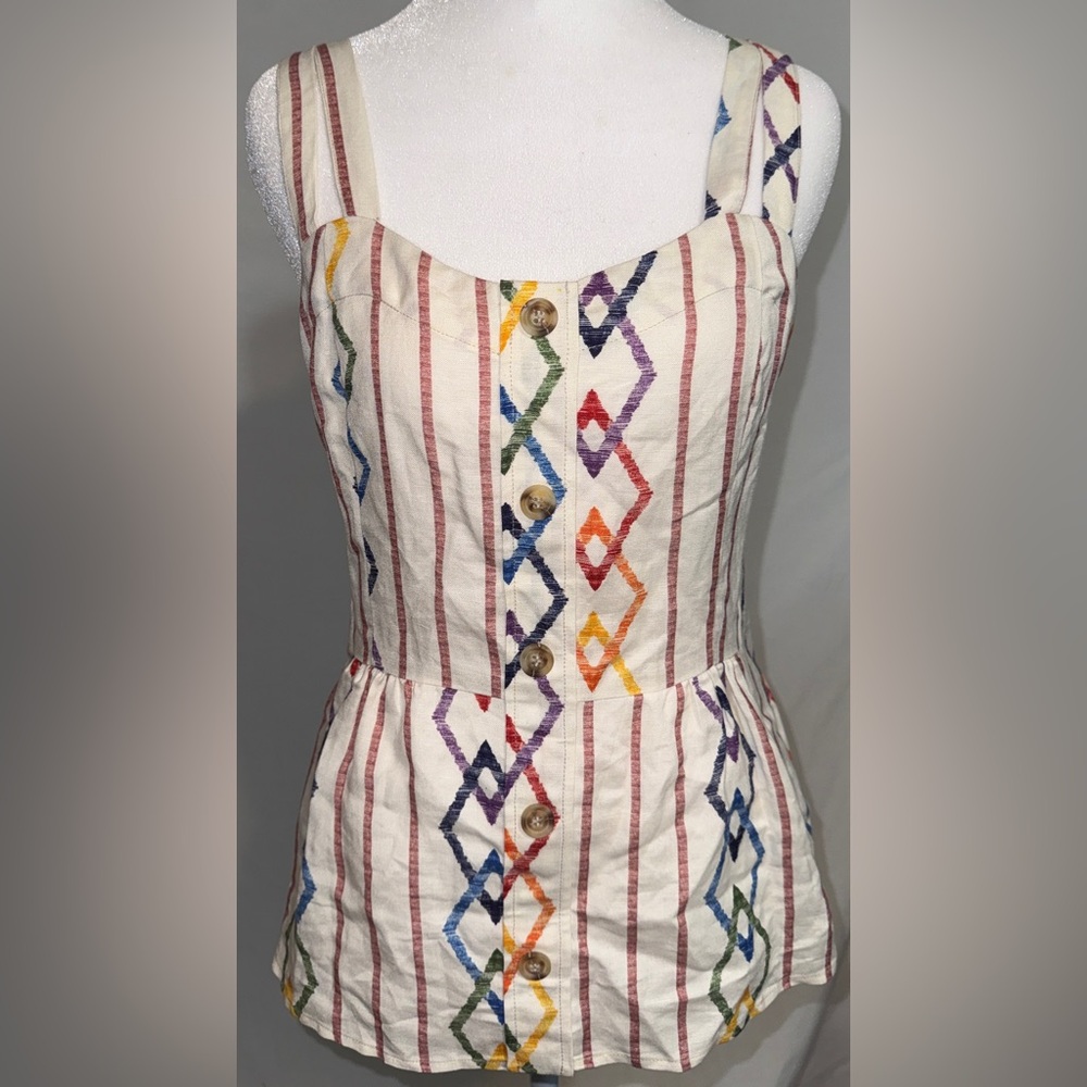 Current Air Multicolor Aztec Stripe Peplum Top NWT see size measurements
